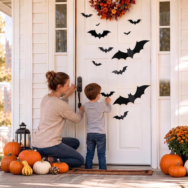Halloween 3D Black Bat Wall Stickers 12-Piece Set for Home Window Party Decor