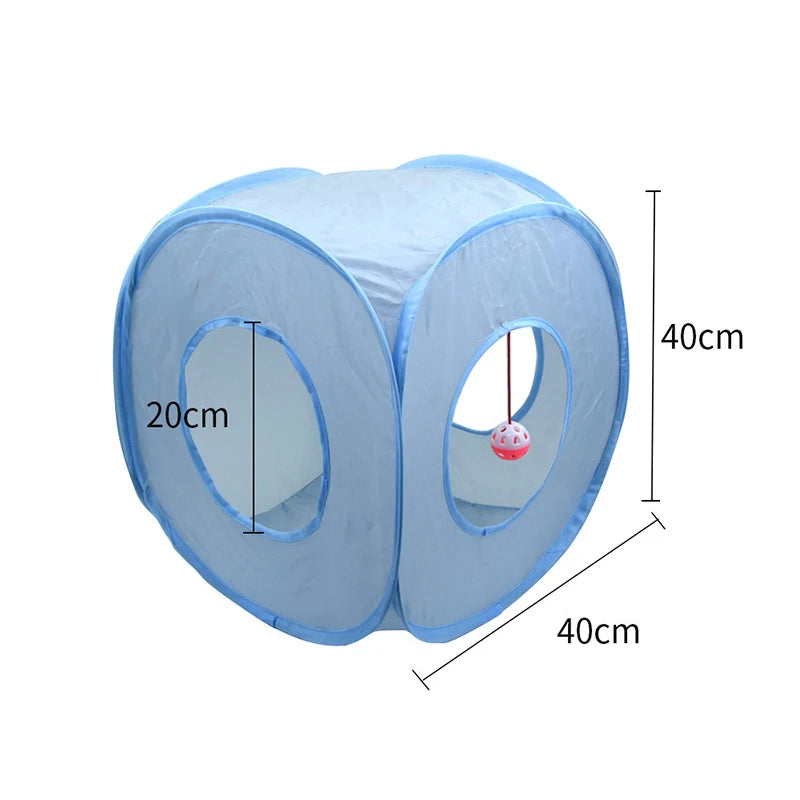 3-Way Foldable Cat Tunnel – Gray Pet Play Tube with Peep Hole for Kittens