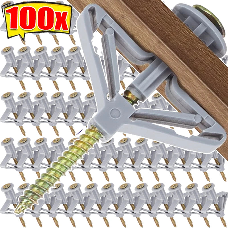 Plasterboard Expansion Screws with Plastic Toggle Anchors – Hollow Drywall Wall Plug Fixing Kit
