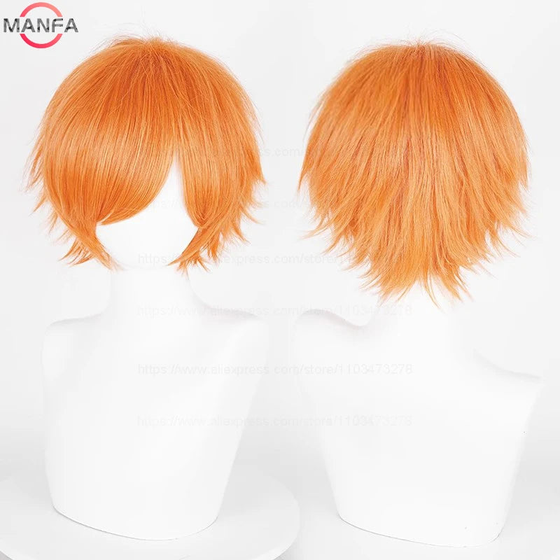 Short Straight Anime Cosplay Wig – 30cm Heat Resistant Synthetic Hair in Solid & Mixed Colors for Men and Women