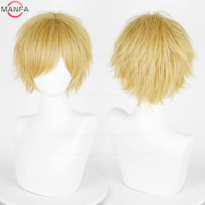 Short Straight Anime Cosplay Wig – 30cm Heat Resistant Synthetic Hair in Solid & Mixed Colors for Men and Women