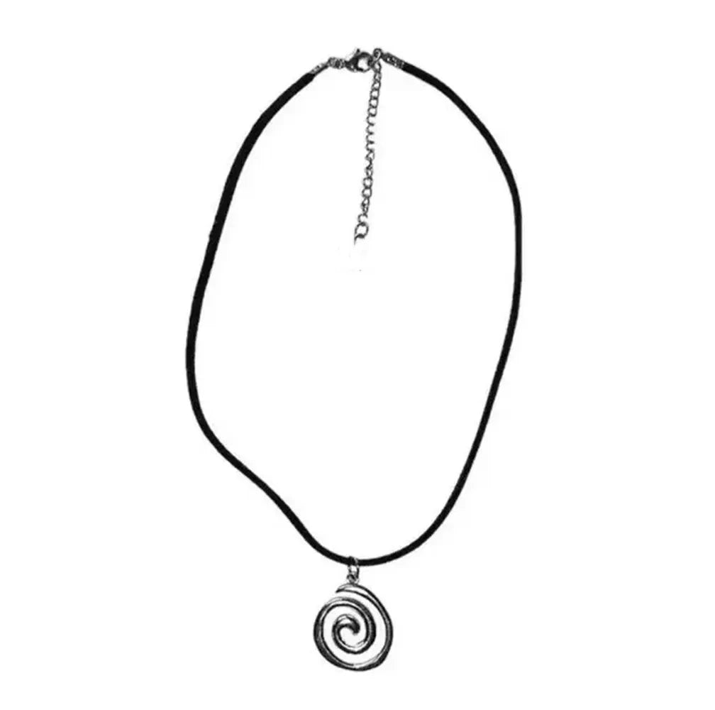 Y2K Spiral Vortex Pendant Necklace - Boho Leather Rope Pentagram Jewelry