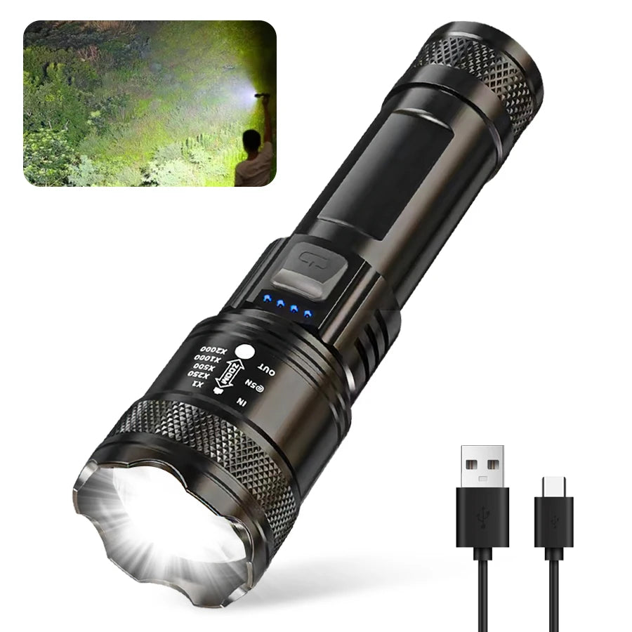 Rechargeable LED Flashlight – High Power Tactical Torch with Zoom & Multiple Modes for Work, Camping & Emergencies