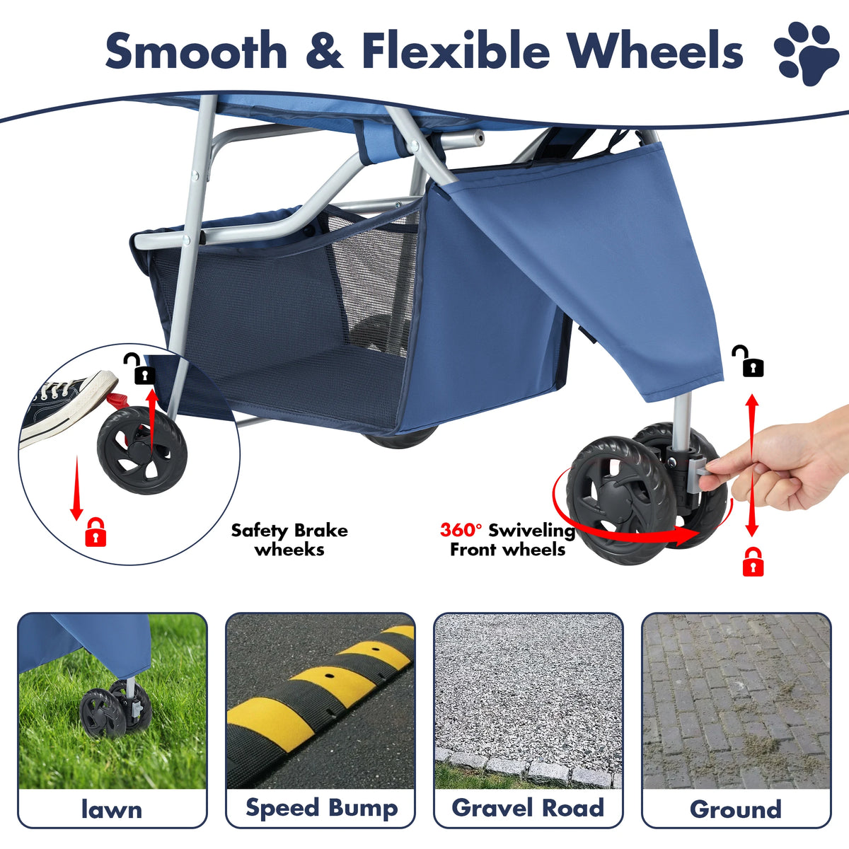 3-Wheel Foldable Pet Stroller – Lightweight Dog & Cat Carrier with Mesh Windows, Storage Basket & Cup Holder