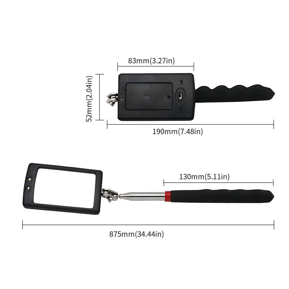 Telescoping Inspection Mirror with LED Light – 360° Swivel Mechanic Pickup Tool