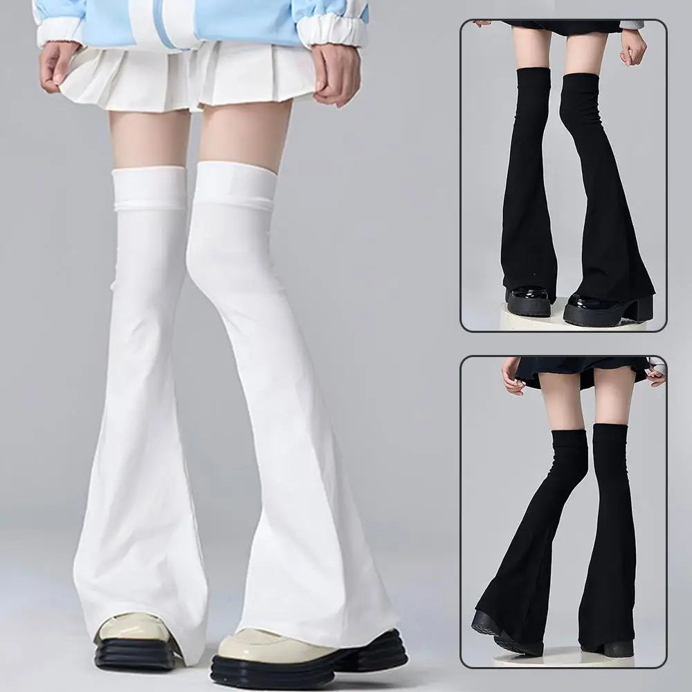 Y2K Gothic Lolita Over Knee Leg Warmers Black White Horn Cuff Punk Harajuku Socks