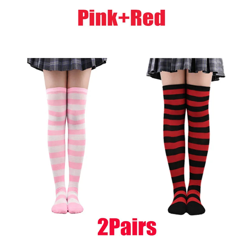 Y2K Striped Over-Knee Socks - Lolita JK Thigh High Stockings for Women