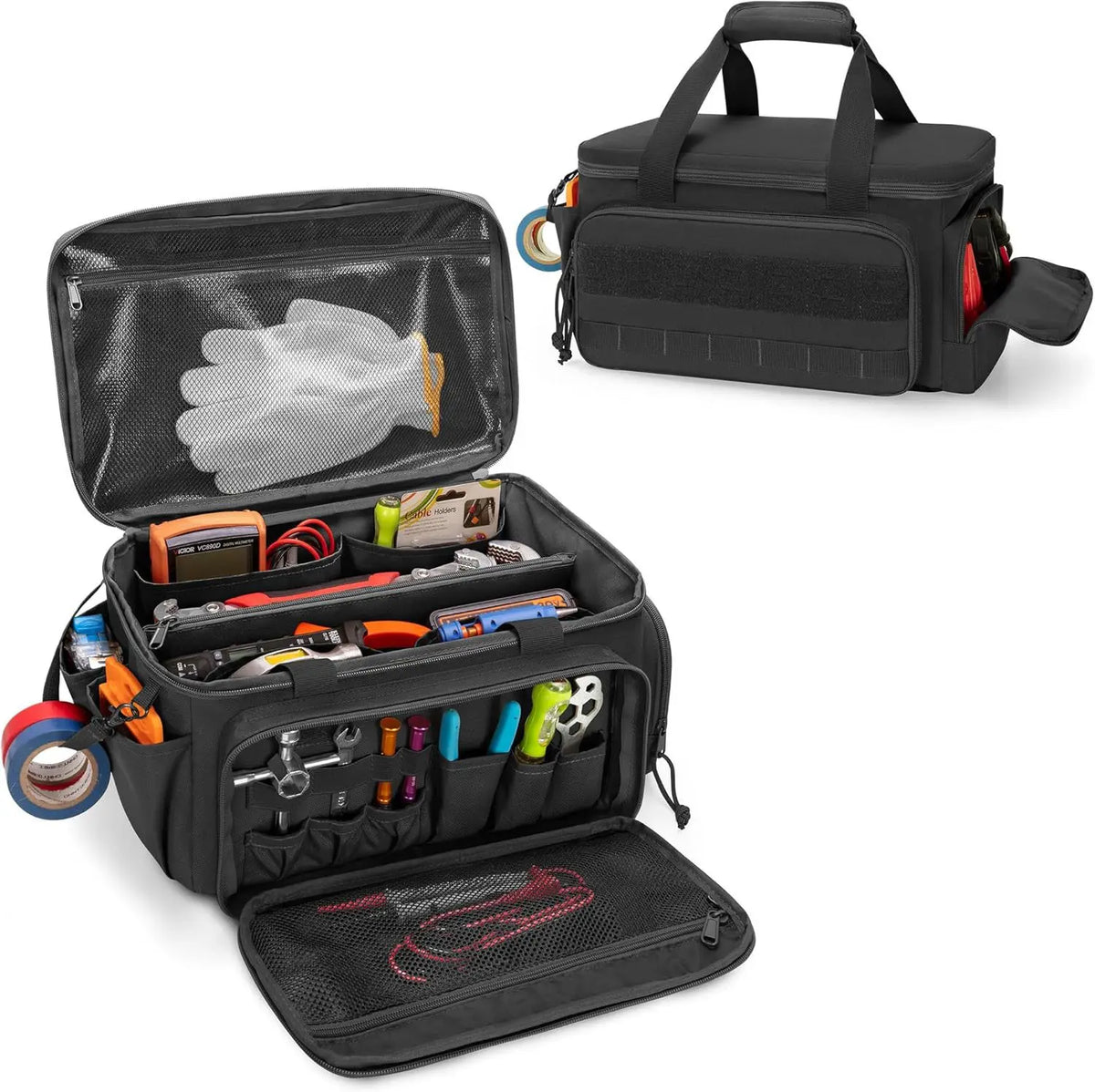 Heavy-Duty Tool Bag 14 Inch – Wide-Mouth Black Tool Organizer for Electricians & Handymen