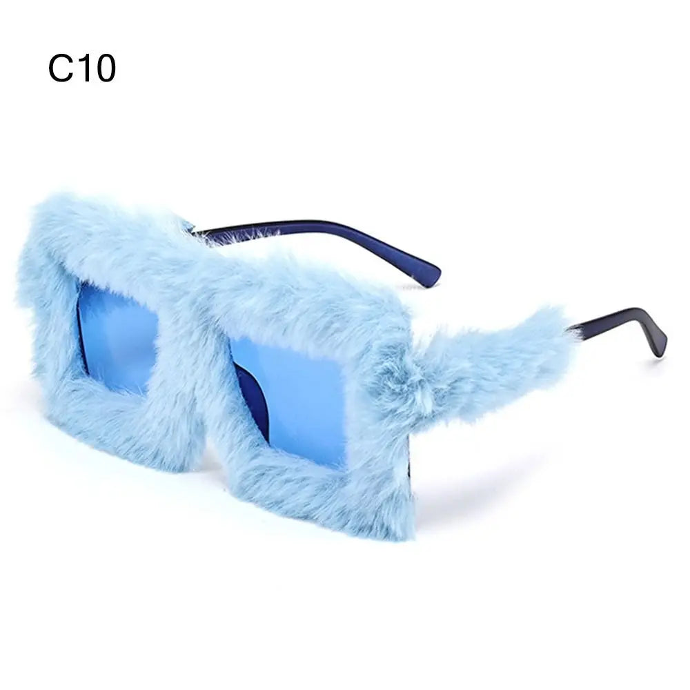 Y2K Oversized Plush Sunglasses Fluffy Winter Shades Halloween Novelty Glasses