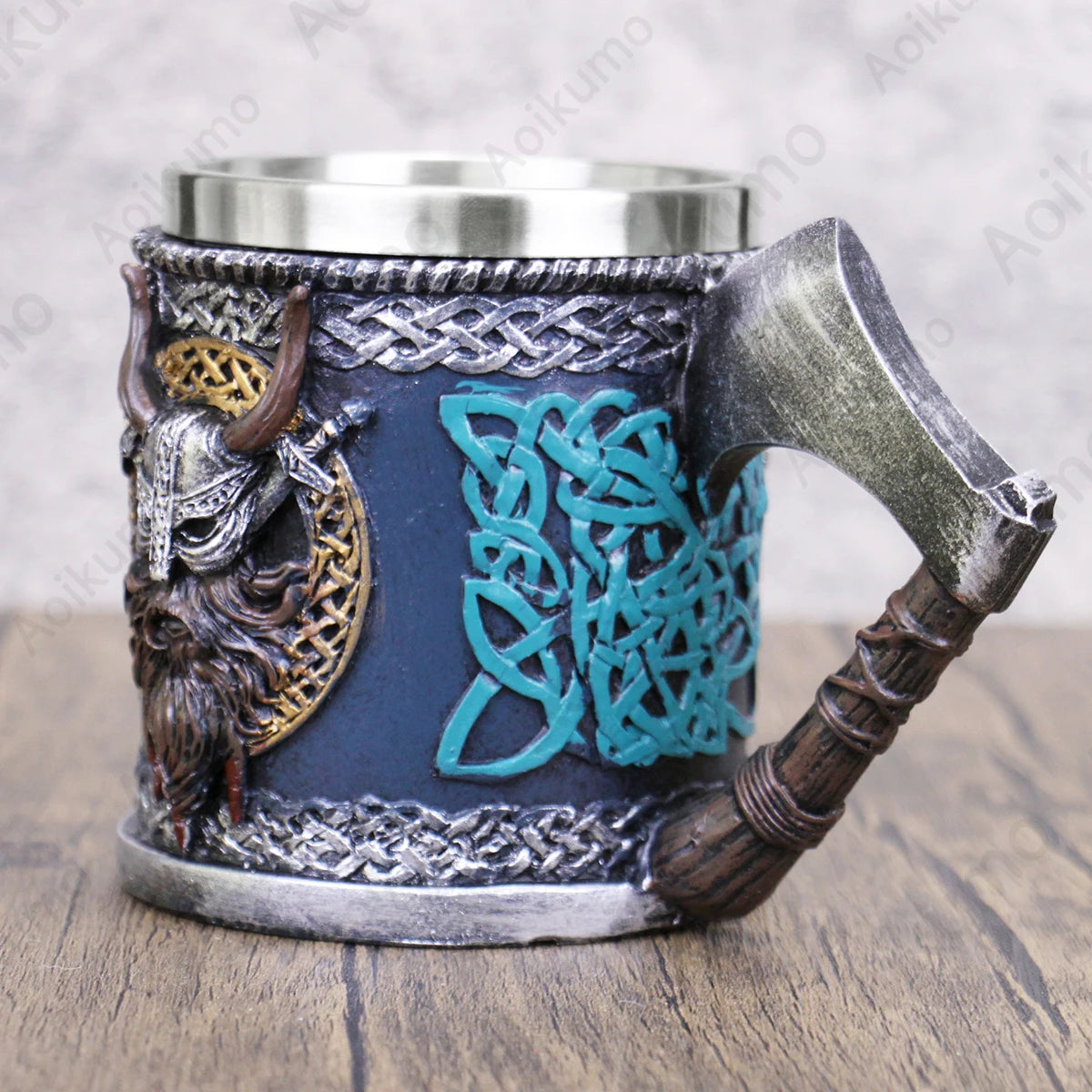 Viking Skull Stainless Steel Beer Stein Mug, 400ml Nordic Tankard