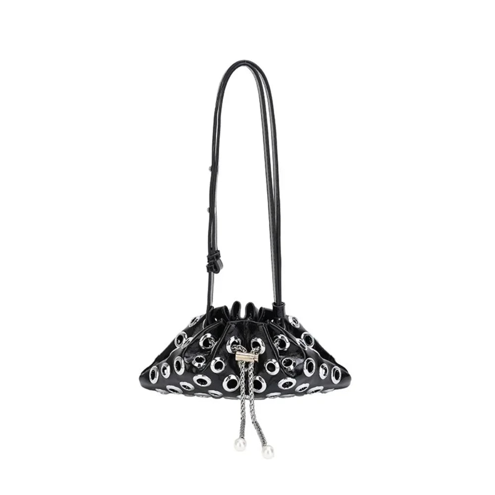Punk Metal Stud Rivet Shoulder Bag – Y2K Gothic Chain Underarm Crossbody Handbag for Women