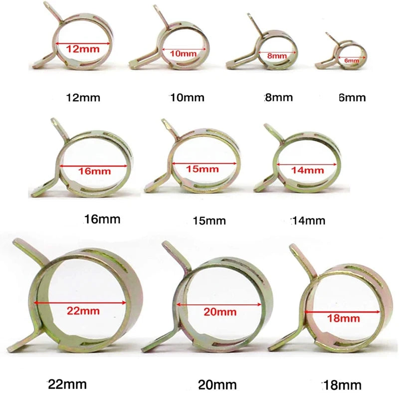 Hose Clamps 5-25mm 65Mn Steel Spring Clamp Set for Water Pipe (5/10/30 pcs)