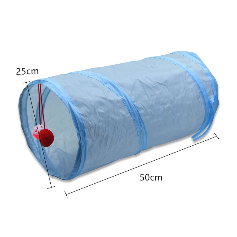 3-Way Foldable Cat Tunnel – Gray Pet Play Tube with Peep Hole for Kittens