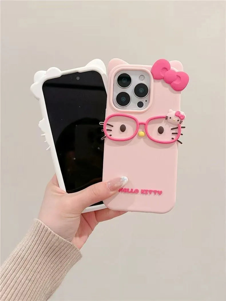 Cute 3D Cat with Glasses Silicone Phone Case – Soft Cartoon Cover for iPhone