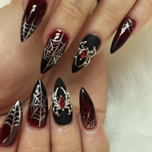 24pcs Silver Spider Design Fake Nails Halloween Press On Nail Tips