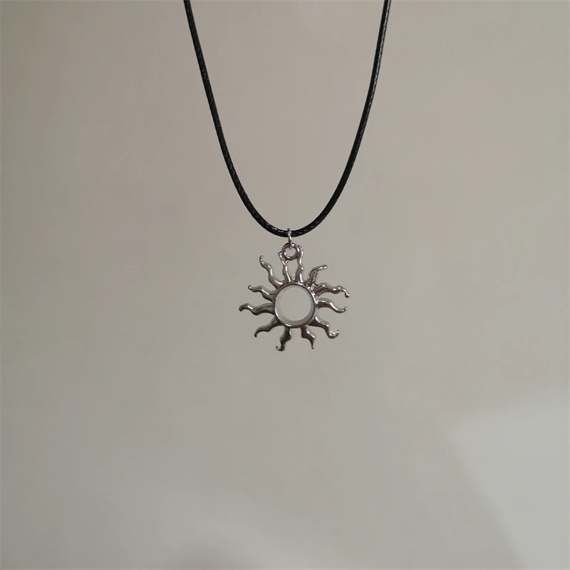 Y2K Spiral Vortex Pendant Necklace - Boho Leather Rope Pentagram Jewelry