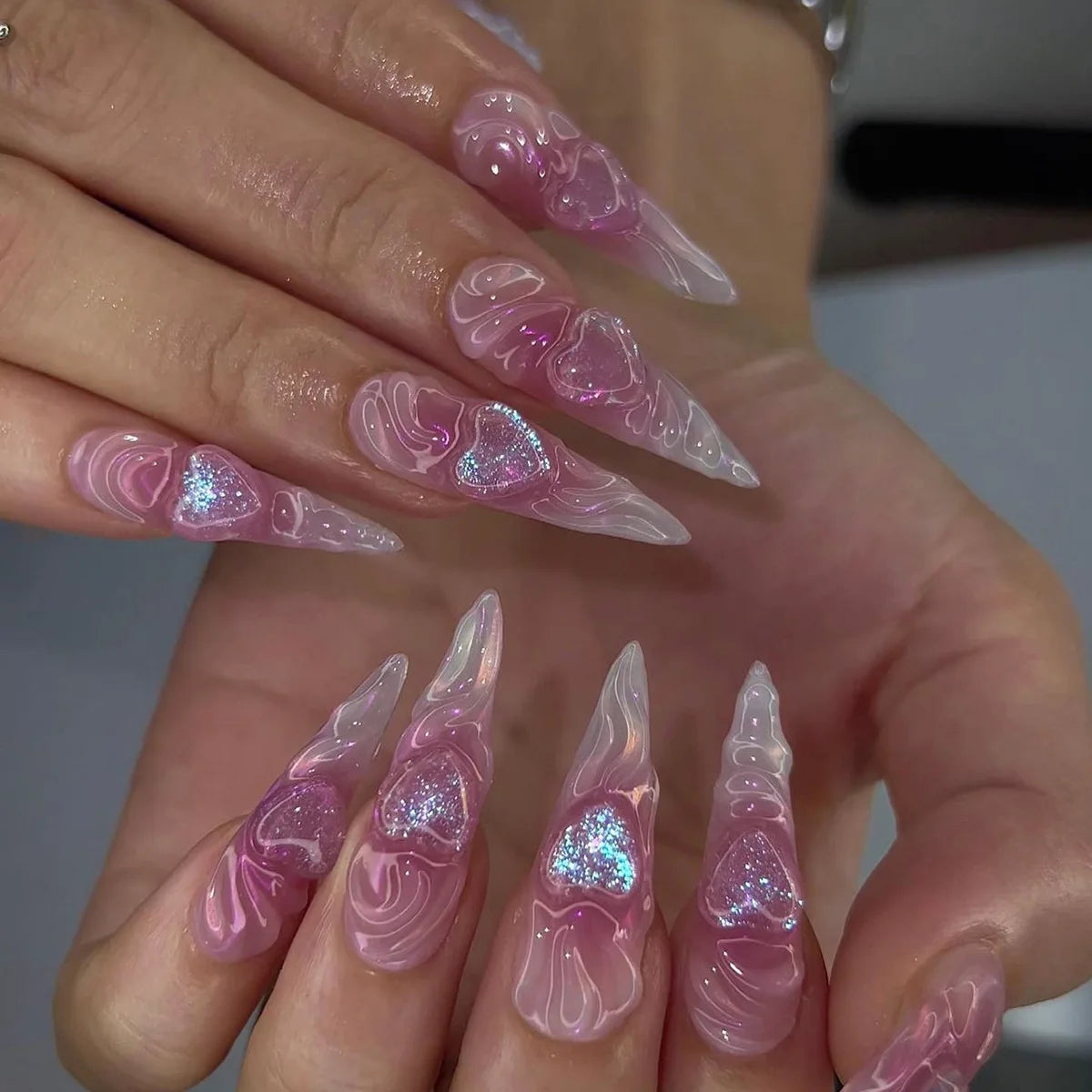 24Pcs Black Y2K Press On Nails, Diamond Butterfly Halloween Long Almond Tips