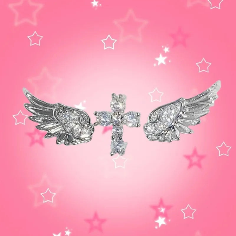 Wing Design Stackable Ear Studs for Women - Y2K Punk Gothic Cross Piercing Earrings