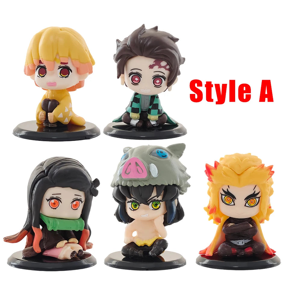 Q Version Demon Slayer Sitting Ghost Doll Figure - Tanjiro Nezuko Inosuke Zenitsu Anime Model Toy