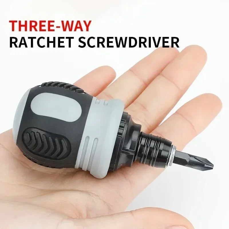 Ratchet Screwdriver Set with 12 Magnetic Bits, Compact Short Handle